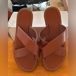 NIB women’s brown backless sandals, size 7 1/2 Wide